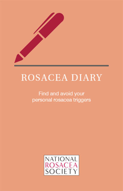 Image of the cover for the National Rosacea Society's Rosacea Diary, "Find and avoid your personal rosacea triggers"