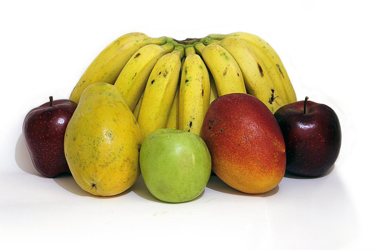 bananas, mango, apples and pears